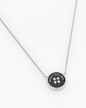 Marc Jacobs The Button Pendant Necklace Silver / Black | FAUMCZ032