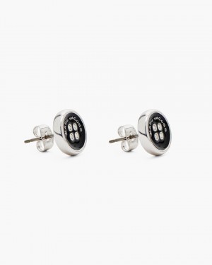 Marc Jacobs The Button Stud Earrings Silver / Black | ZHYDFS196