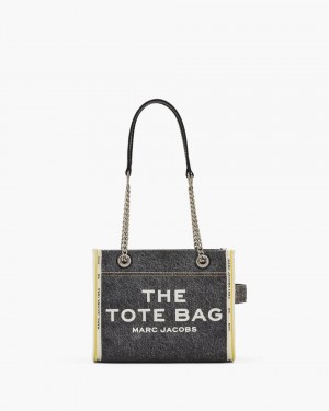 Marc Jacobs The Denim Chain Small Tote Bag Black Wash | YFNCBA275