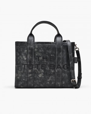 Marc Jacobs The Distressed Leather Medium Tote Bag Black | XYQOIA327