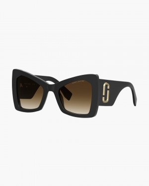 Marc Jacobs The J Marc Oversized Cat Eye Sunglasses Black | YPUKST547