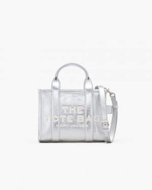 Marc Jacobs The Metallic Leather Small Tote Bag Metal Silver | GCWIHN738