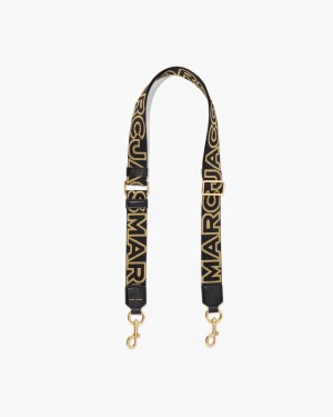 Marc Jacobs The Thin Outline Logo Webbing Strap Black / Gold | XJANUM473