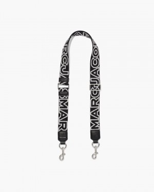 Marc Jacobs The Thin Outline Logo Webbing Strap Black / Silver | XPDFHT430