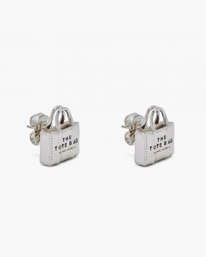 Marc Jacobs The Tote Bag Stud Earrings Light Silver | LMRUCD076