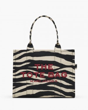 Marc Jacobs The Zebra Canvas Large Tote Bag Black / White | VEZHYA742