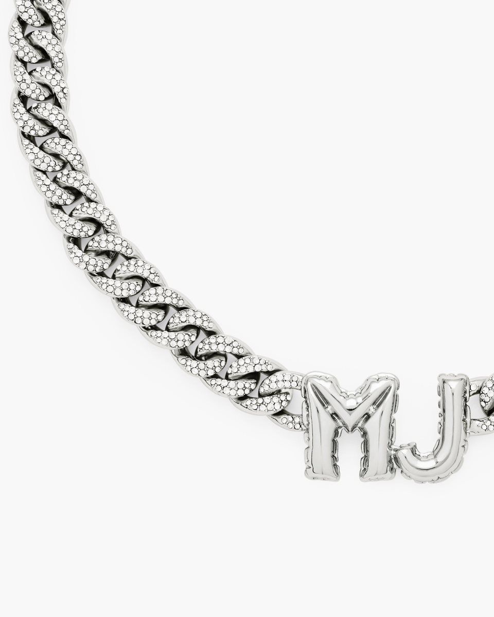 Marc Jacobs Mj Balloon Pave Chain Necklace Silver | QNZDBV596