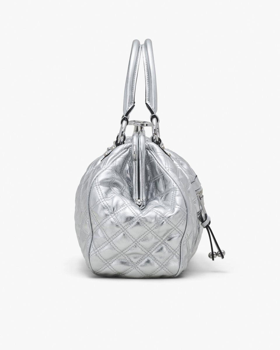 Marc Jacobs Re-Edition Quilted Metallic Leather Stam Bag Silver | IEZBXN367