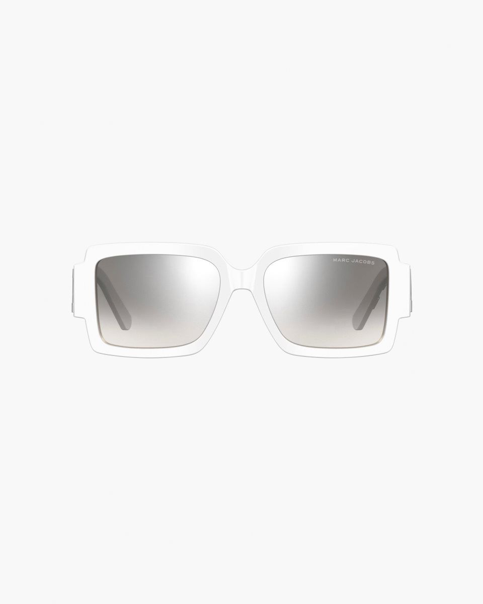 Marc Jacobs The Bold Logo Square Mirrored Sunglasses White / Grey | LPCZAV387