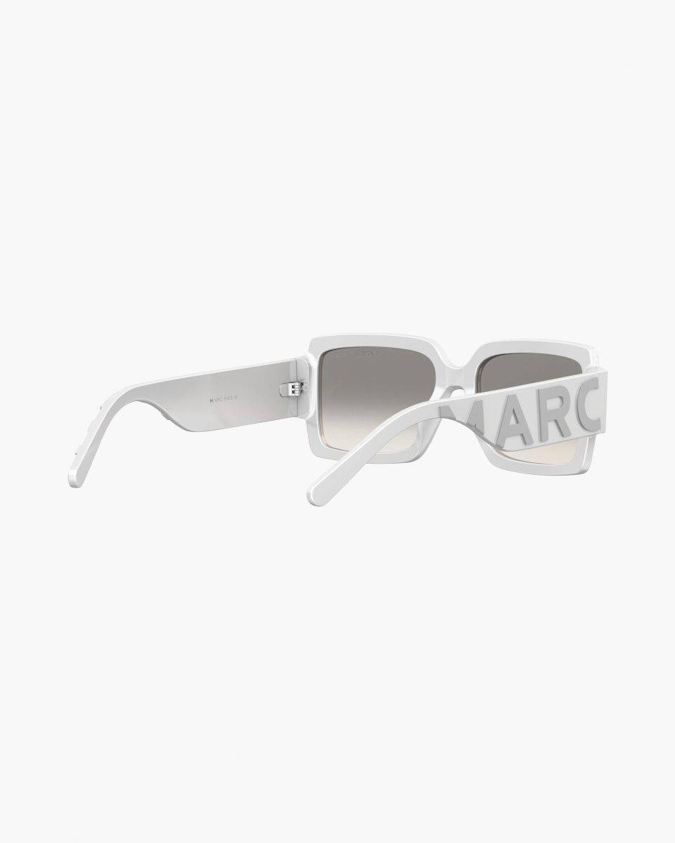 Marc Jacobs The Bold Logo Square Mirrored Sunglasses White / Grey | LPCZAV387