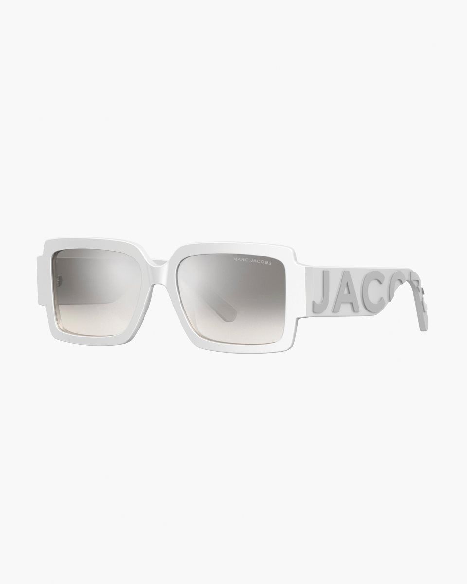 Marc Jacobs The Bold Logo Square Mirrored Sunglasses White / Grey | LPCZAV387