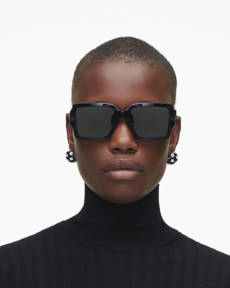 Marc Jacobs The Bold Logo Square Sunglasses Black / White | NOPBZM342