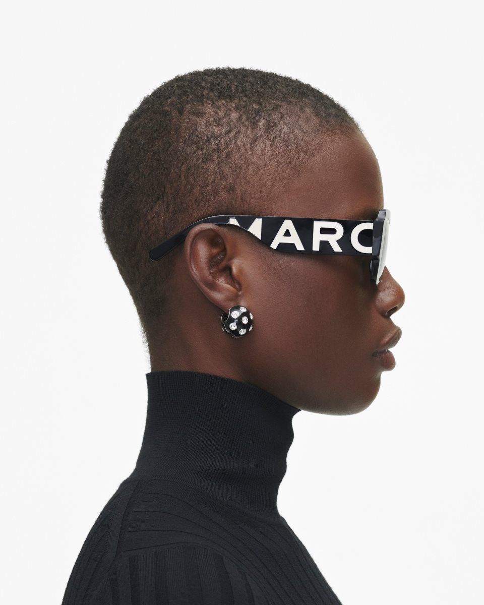 Marc Jacobs The Bold Logo Square Sunglasses Black / White | NOPBZM342