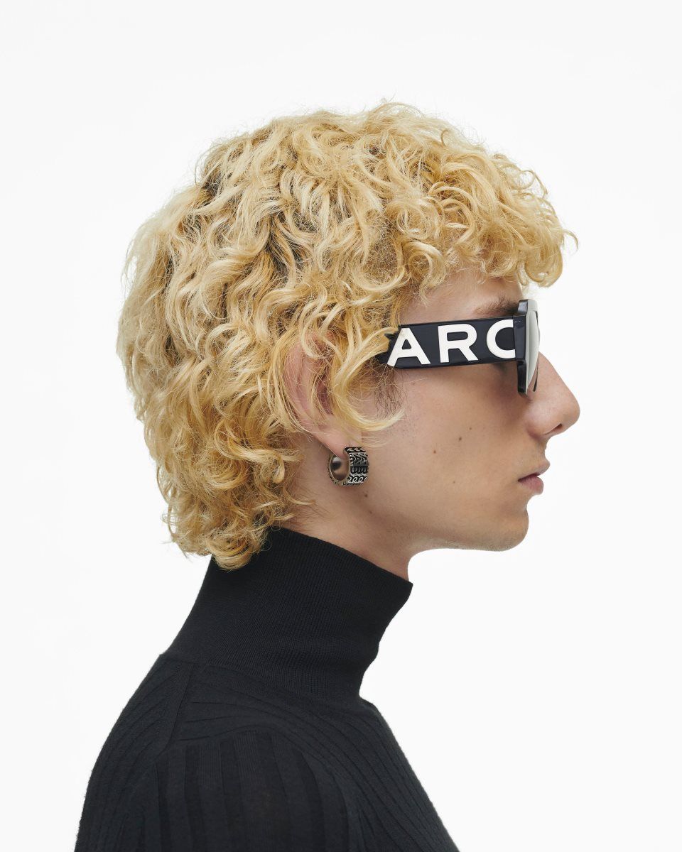 Marc Jacobs The Bold Logo Square Sunglasses Black / White | NOPBZM342