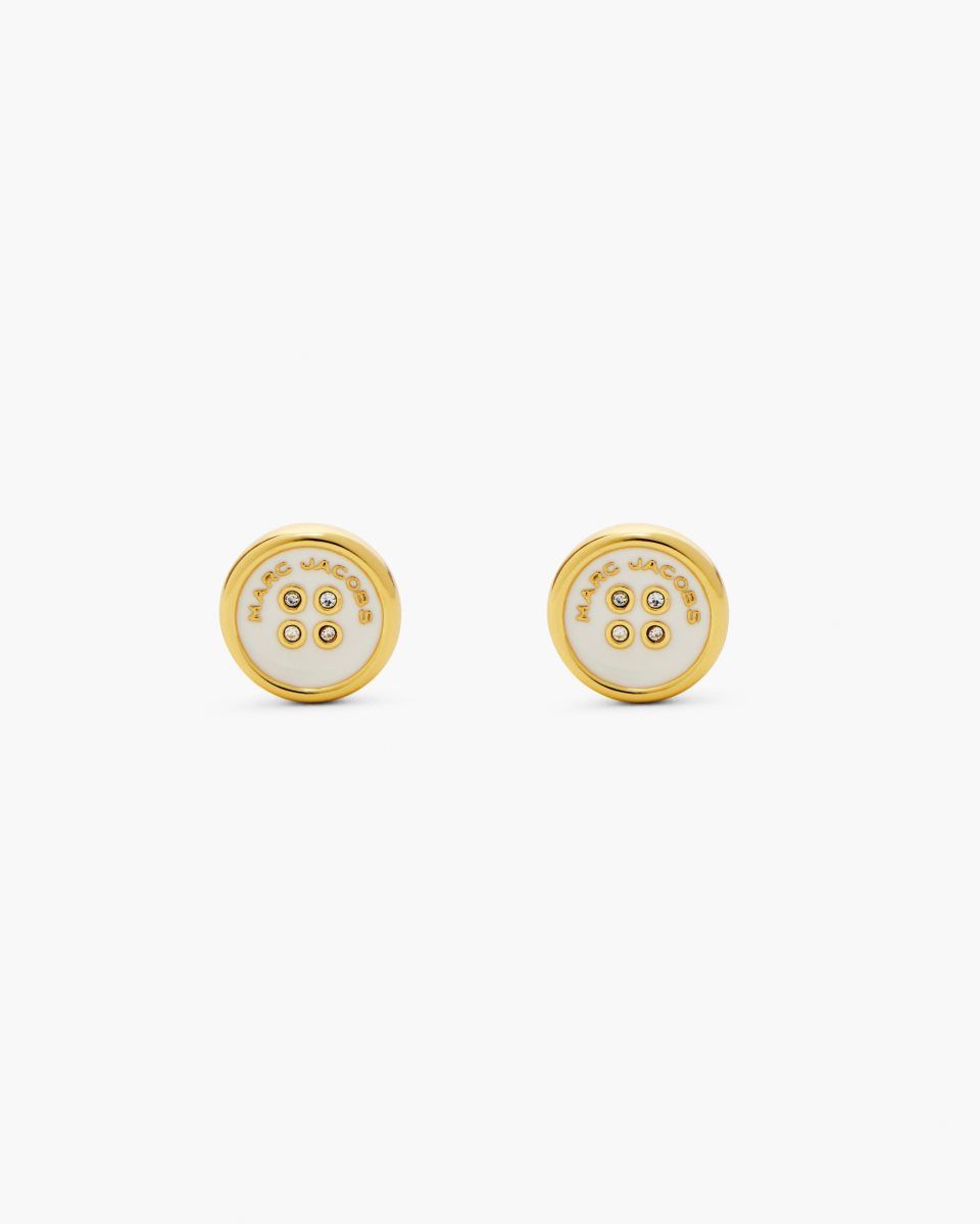 Marc Jacobs The Button Stud Earrings Gold / Cream | SAVPXJ401