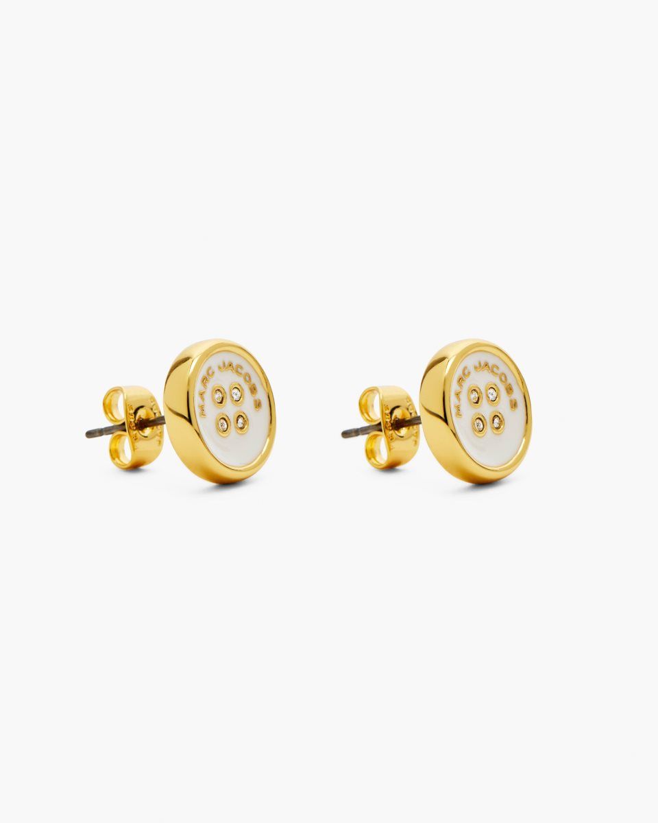 Marc Jacobs The Button Stud Earrings Gold / Cream | SAVPXJ401