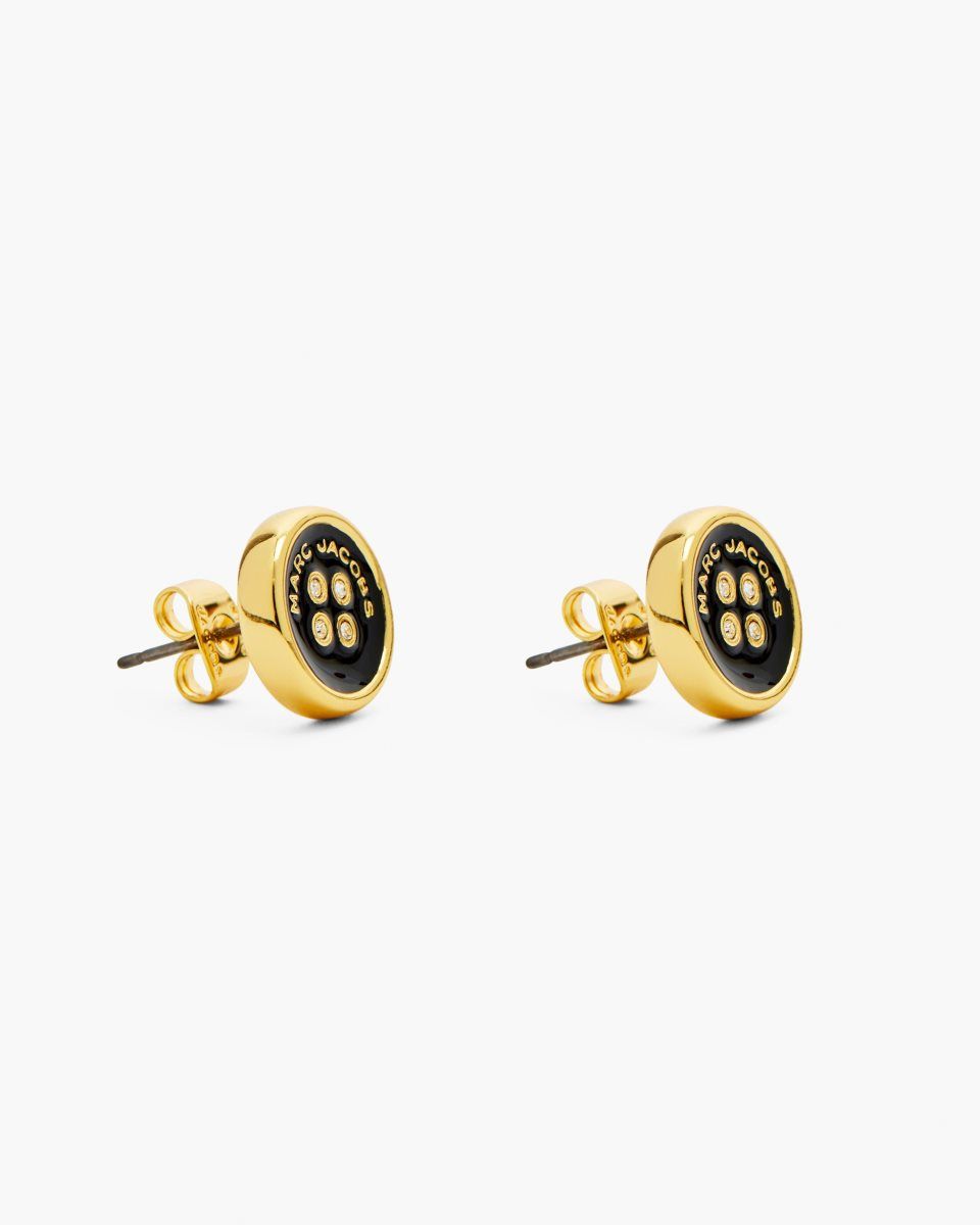 Marc Jacobs The Button Stud Earrings Gold / Black | UZYBEG380