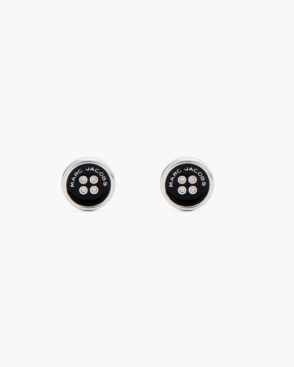 Marc Jacobs The Button Stud Earrings Silver / Black | ZHYDFS196