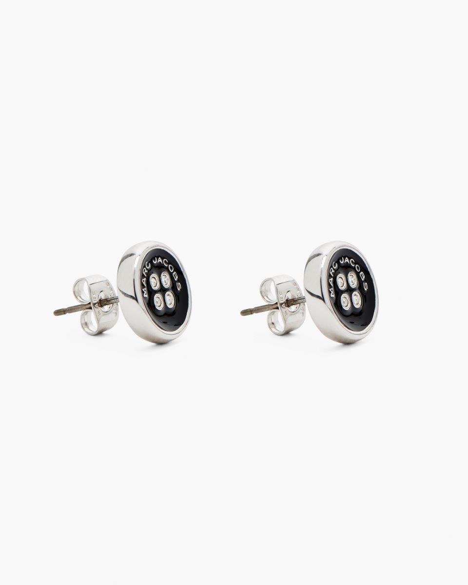 Marc Jacobs The Button Stud Earrings Silver / Black | ZHYDFS196