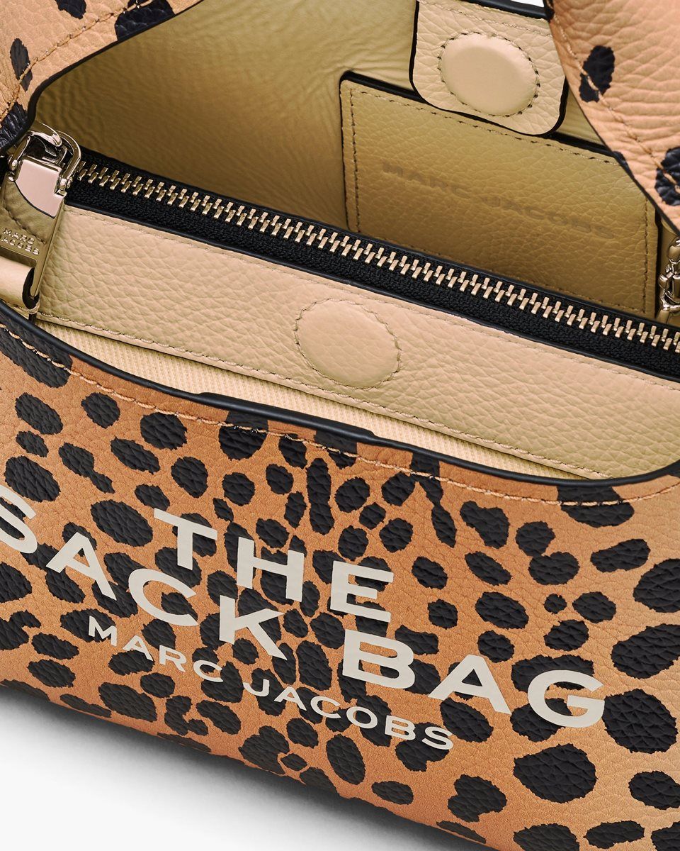 Marc Jacobs The Cheetah Leather Mini Sack Bag Black Multicolor | GQDURC281