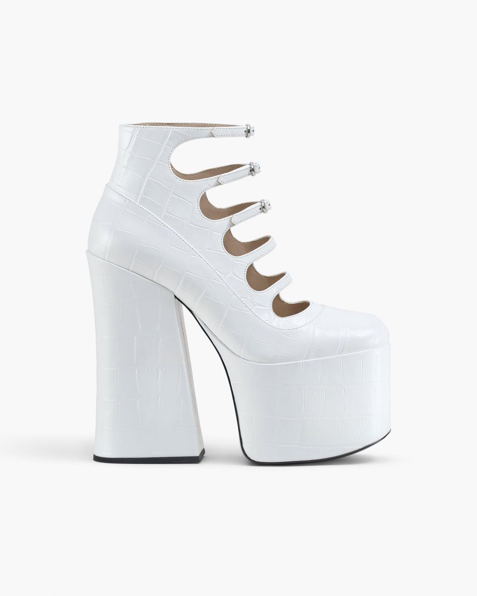 Marc Jacobs The Croc Embossed Kiki Ankle Boot White | HKJDSU985