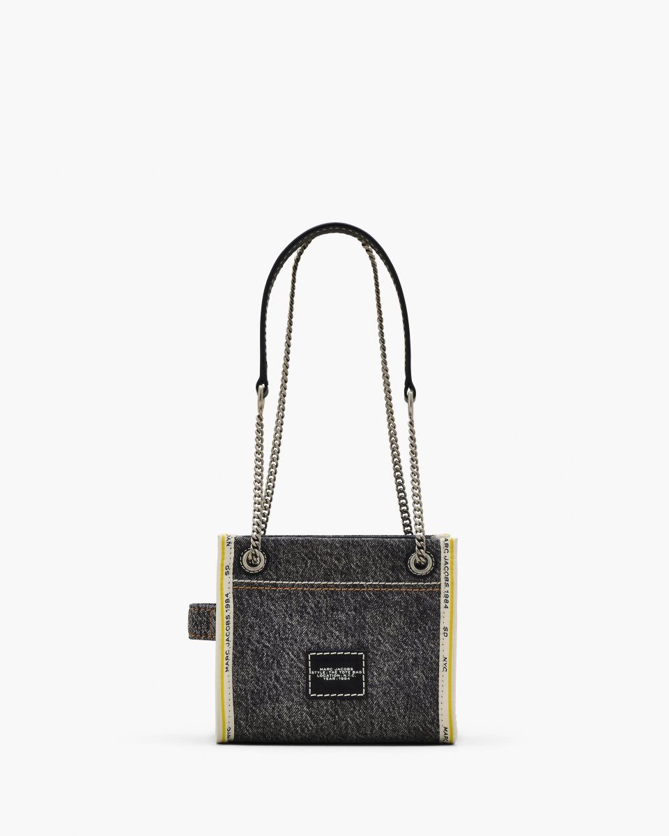 Marc Jacobs The Denim Chain Crossbody Tote Bag Black Wash | KGLFOE069