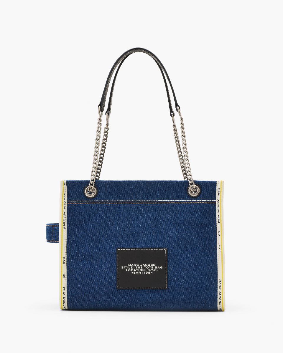 Marc Jacobs The Denim Chain Medium Tote Bag Dark Wash | IEUQJH276