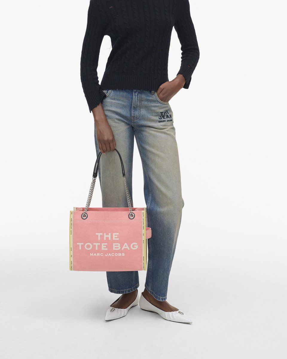 Marc Jacobs The Denim Chain Medium Tote Bag Pink | MLABNO495