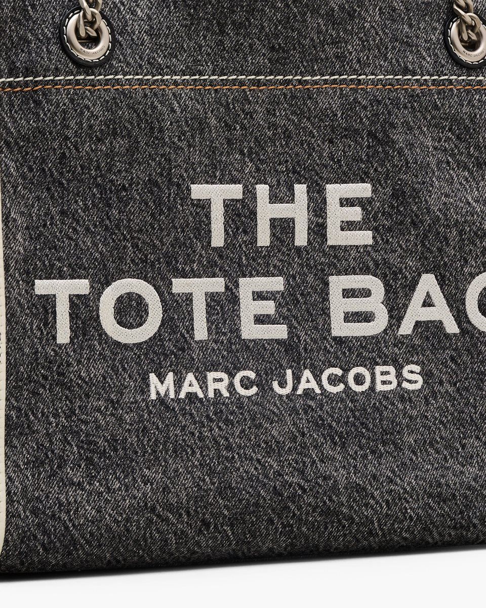 Marc Jacobs The Denim Chain Medium Tote Bag Black Wash | QTWHOC732