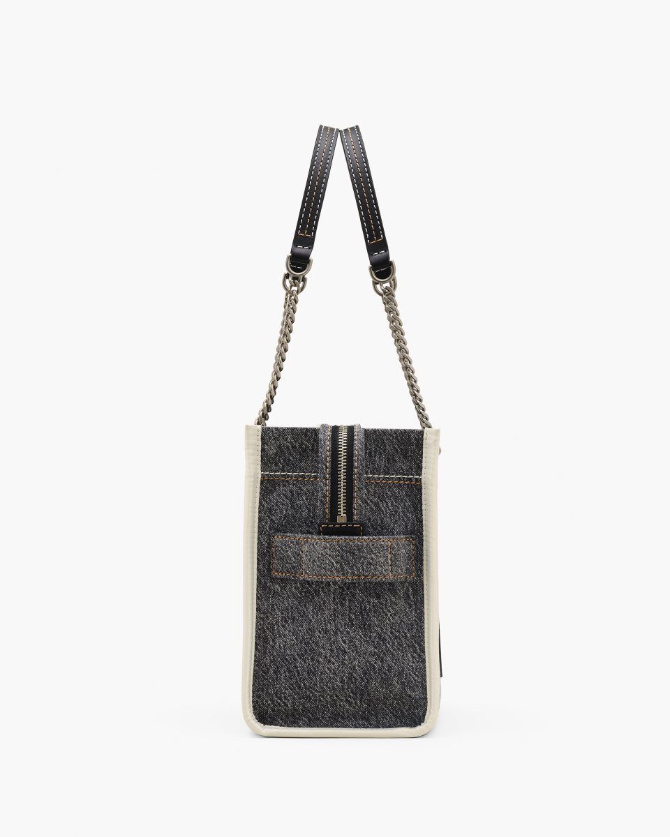 Marc Jacobs The Denim Chain Medium Tote Bag Black Wash | QTWHOC732