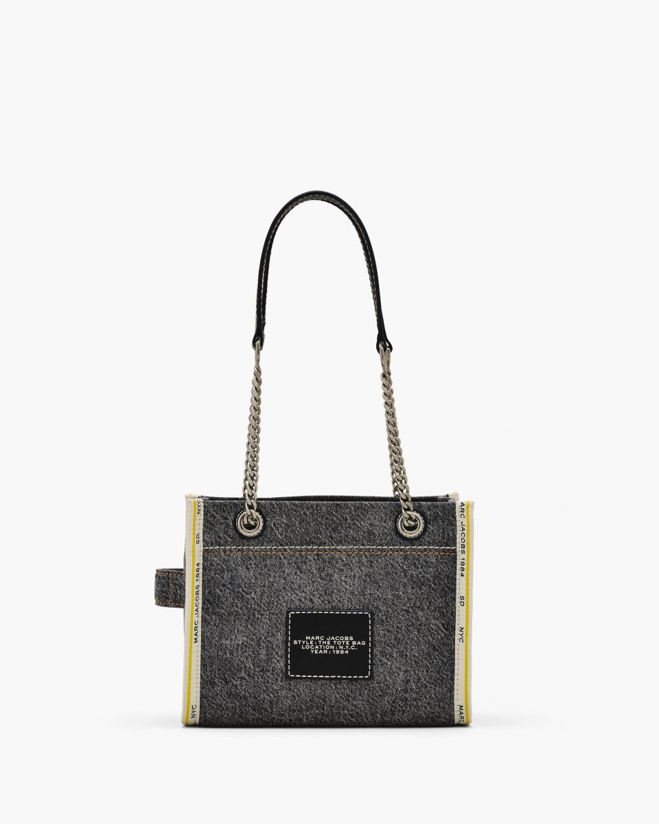 Marc Jacobs The Denim Chain Small Tote Bag Black Wash | YFNCBA275