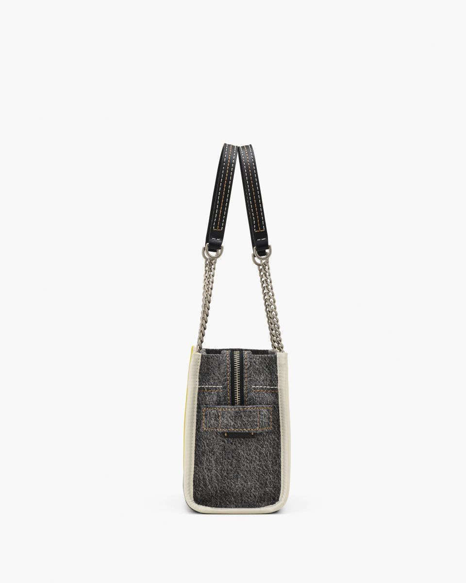 Marc Jacobs The Denim Chain Small Tote Bag Black Wash | YFNCBA275