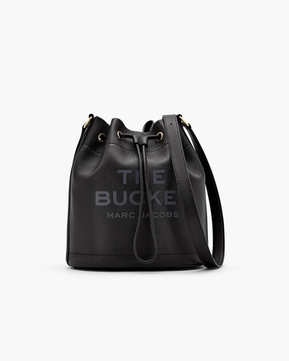 Marc Jacobs The Leather Large Bucket Bag Black | MWXODZ206