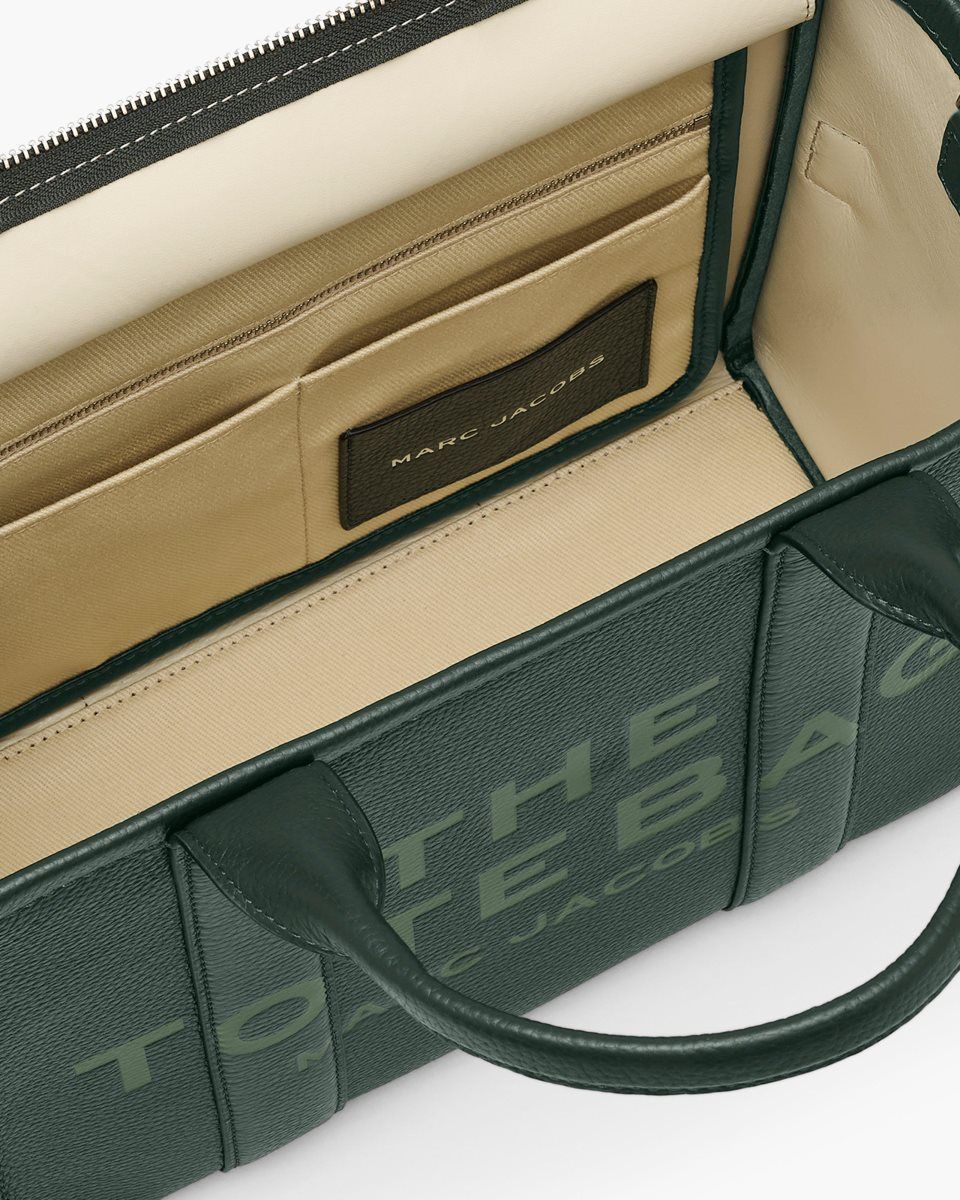 Marc Jacobs The Leather Medium Tote Bag Dark Green | FHCNYK308