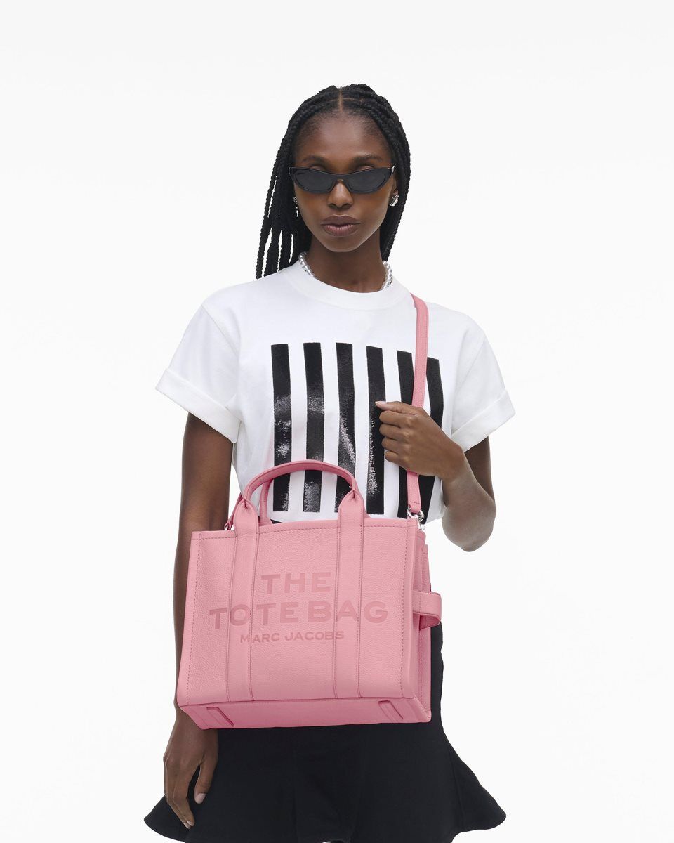 Marc Jacobs The Leather Medium Tote Bag Pink | MZFCVW630