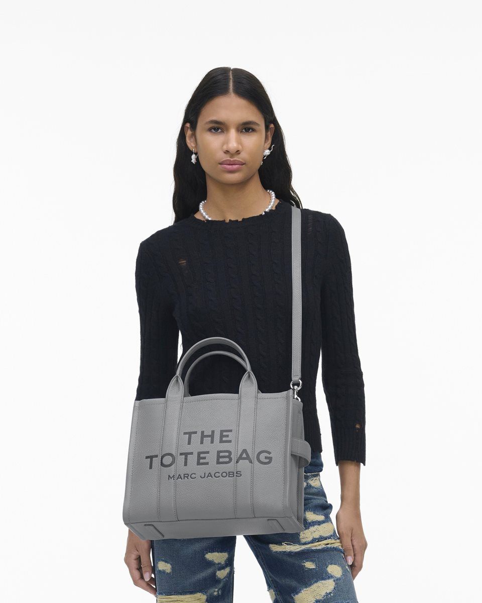 Marc Jacobs The Leather Medium Tote Bag Grey | MZPIGQ683