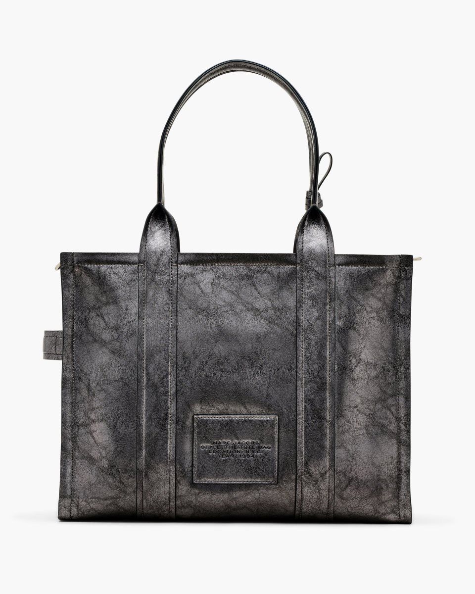 Marc Jacobs The Metallic Distressed Large Tote Bag Dark Grey | BLMZPR698