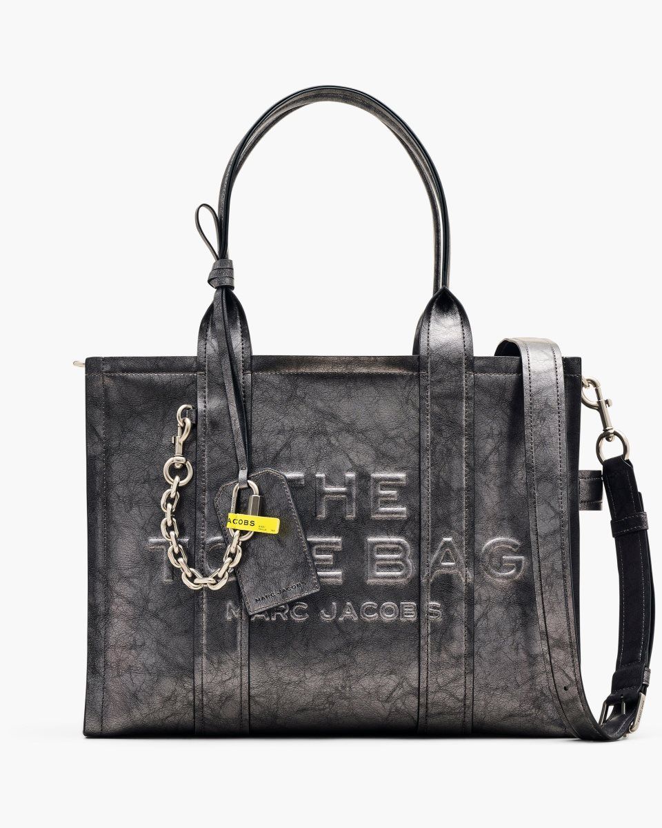 Marc Jacobs The Metallic Distressed Large Tote Bag Dark Grey | BLMZPR698