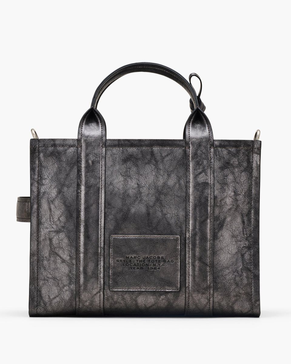 Marc Jacobs The Metallic Distressed Medium Tote Bag Dark Grey | EURHLD607