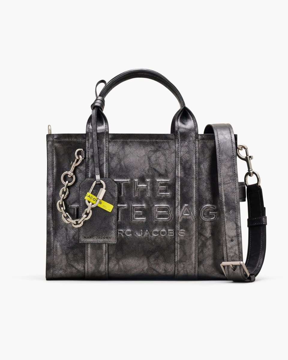 Marc Jacobs The Metallic Distressed Medium Tote Bag Dark Grey | EURHLD607