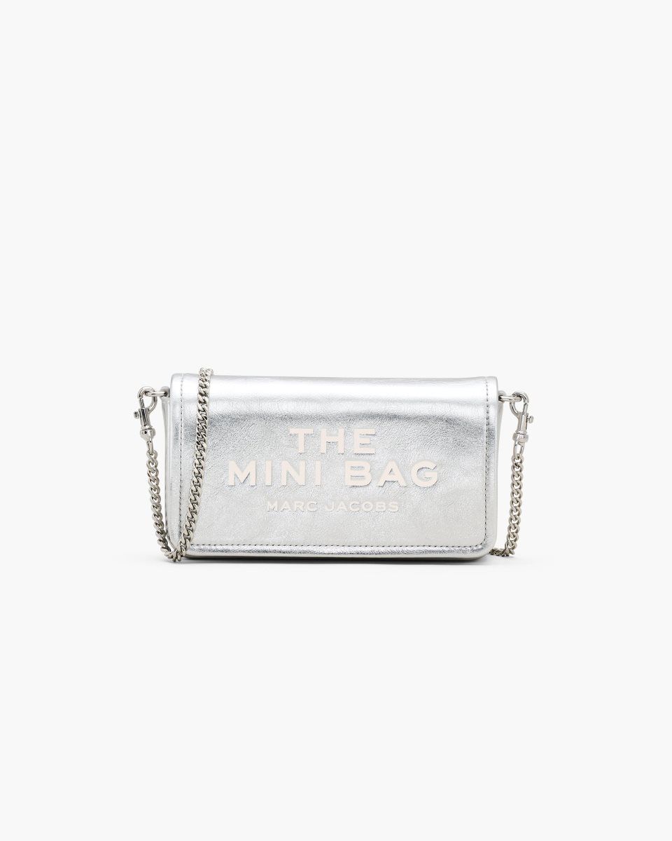 Marc Jacobs The Metallic Leather Chain Mini Bag Silver | VBMLKT024