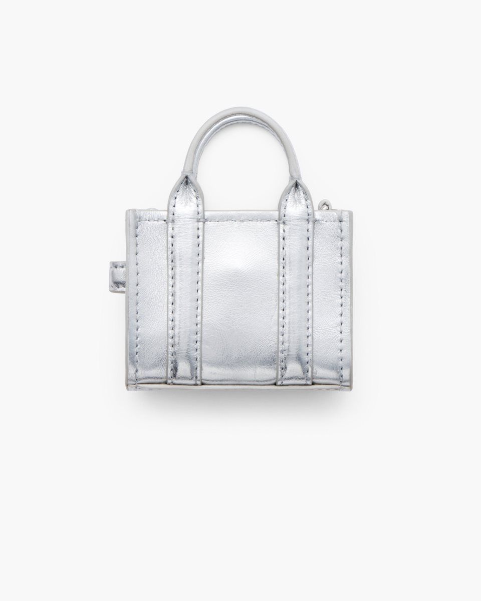 Marc Jacobs The Metallic Leather Nano Tote Charm Silver | SVOQRT486