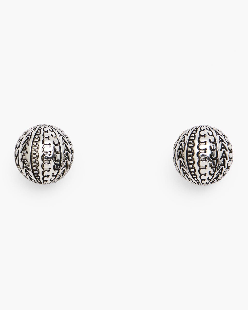 Marc Jacobs The Monogram Stud Earrings Light Silver | VRPHNW386