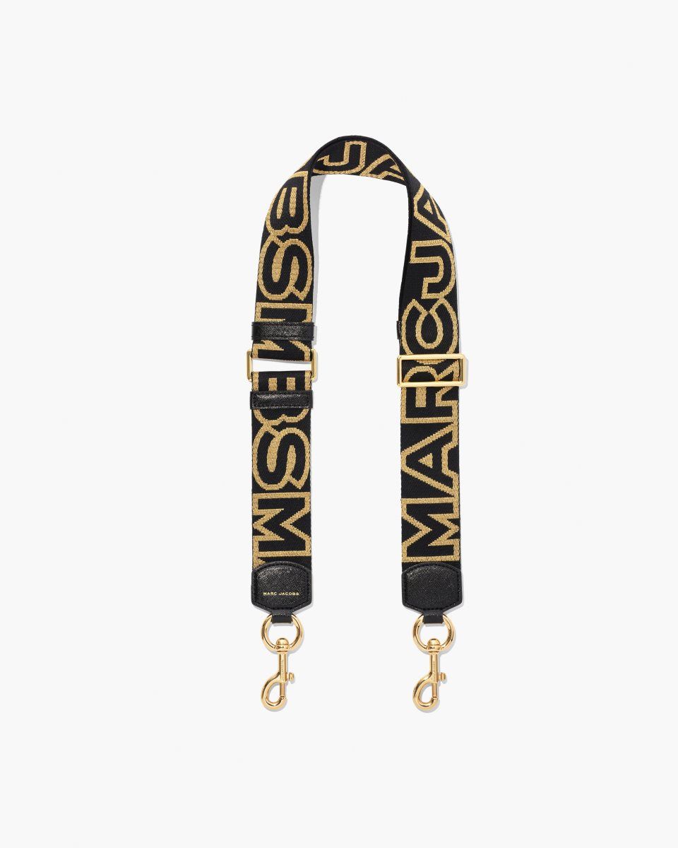 Marc Jacobs The Outline Logo Webbing Strap Black / Gold | KWGCRL205