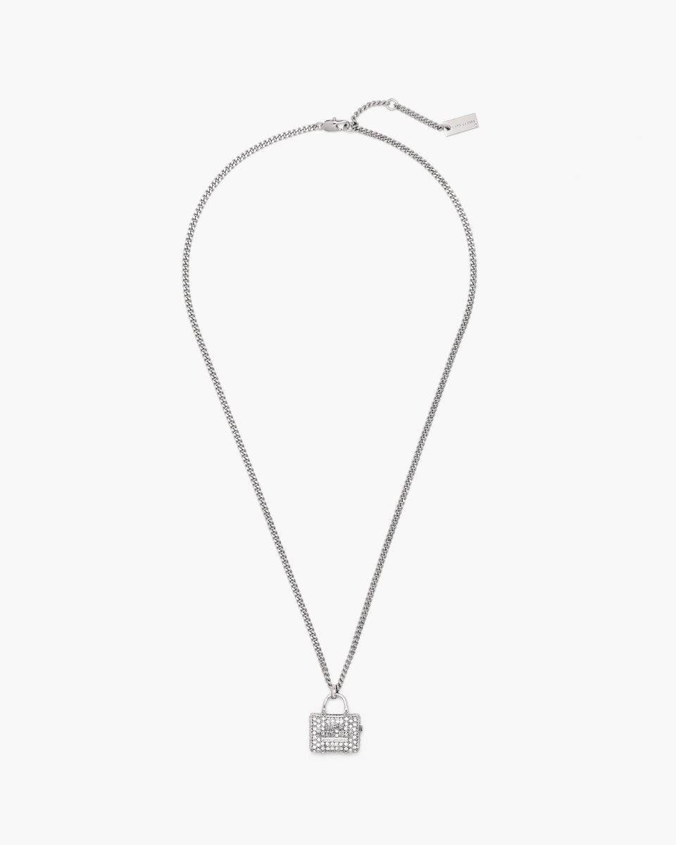 Marc Jacobs The Pave Tote Bag Necklace Silver | ROQSWI273