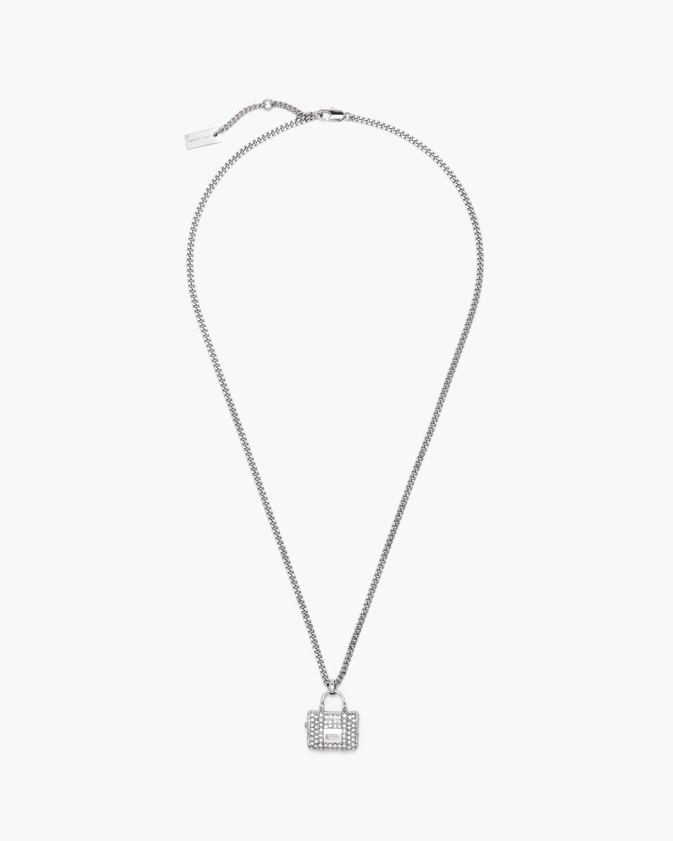 Marc Jacobs The Pave Tote Bag Necklace Silver | ROQSWI273