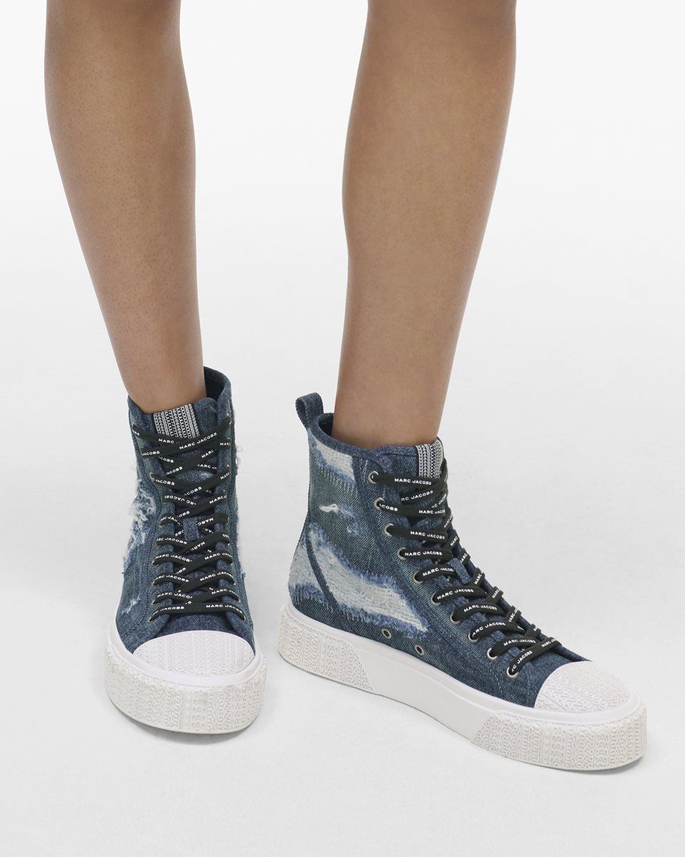 Marc Jacobs The Rip And Repair Denim High Top Sneaker Indigo | RYMIAE508