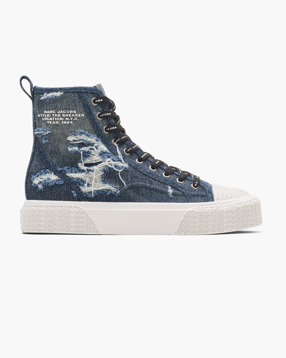 Marc Jacobs The Rip And Repair Denim High Top Sneaker Indigo | RYMIAE508