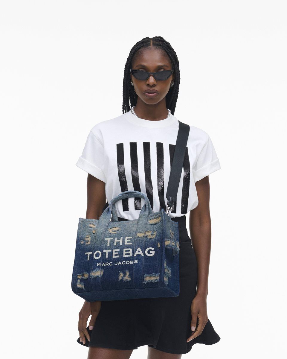 Marc Jacobs The Rip and Repair Denim Medium Tote Bag Indigo | MLGAPS506