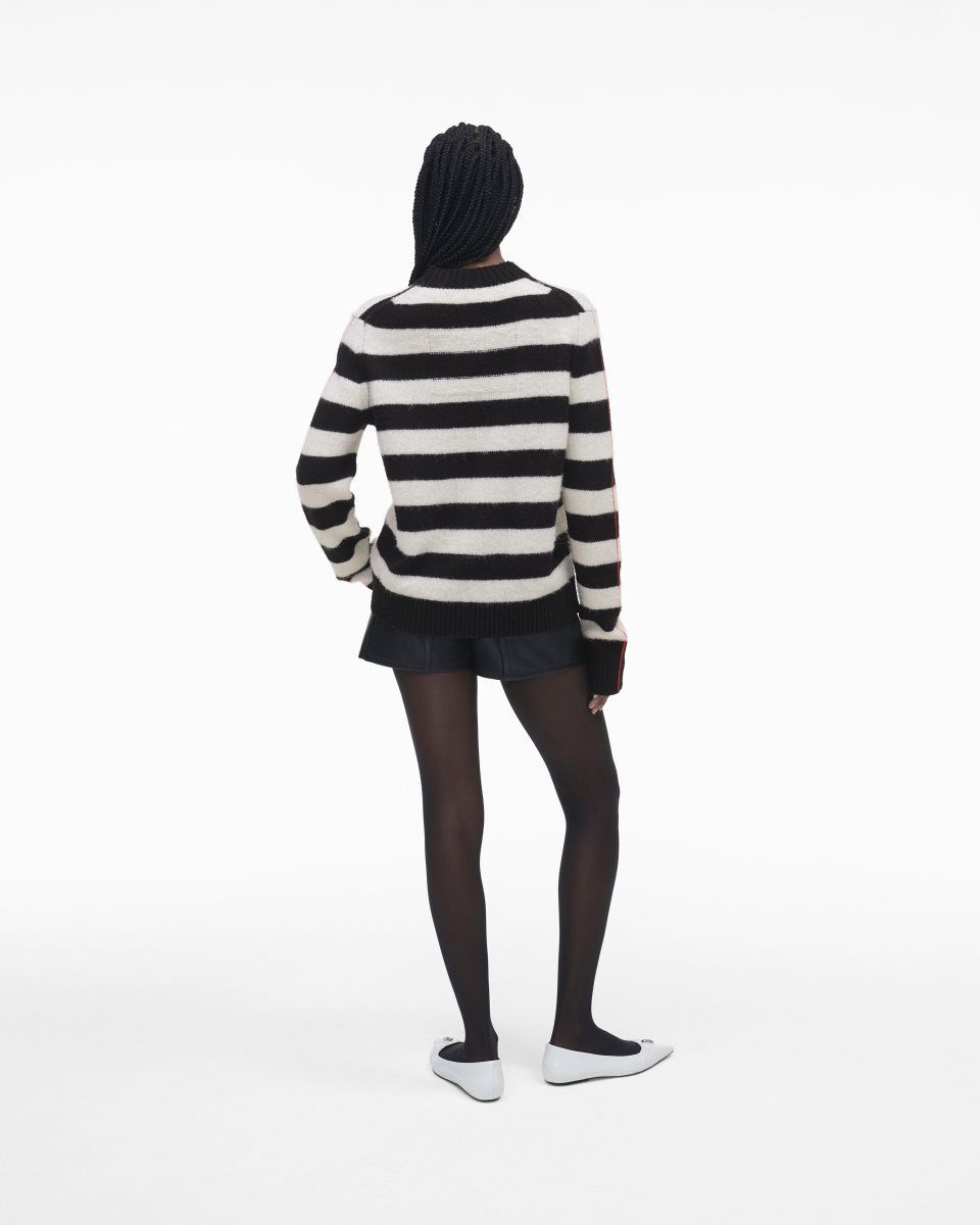 Marc Jacobs The Striped Brushed Logo Sweater Black / White | FNGWQD601